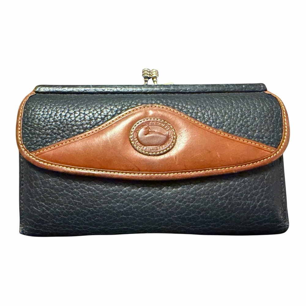 Dooney & Bourke Black and Brown Leather Clutch/Wallet Strap